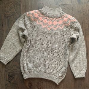 Vintage Taupe and Coral Pink Cable Knit Sweater